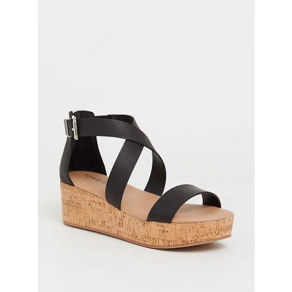 Torrid Black Double Crisscross Cork Platform Sandals